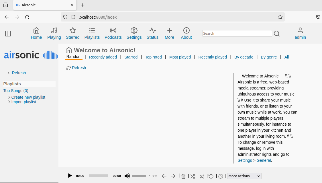 Airsonic Dashboard On Browser