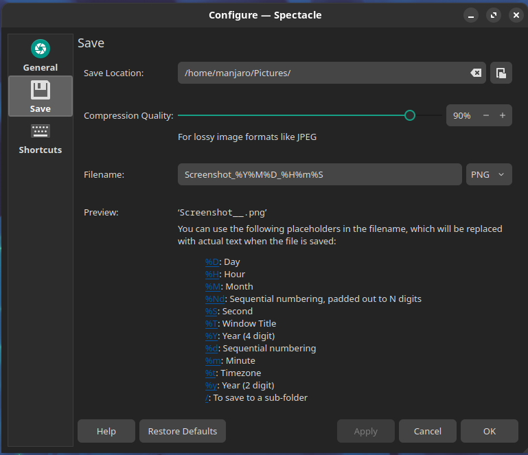 Configuring Spectacle Save Settings