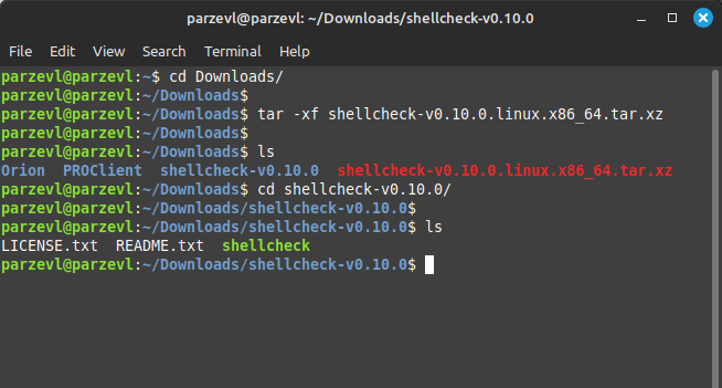 Unzip The Downloaded ShellCheck File