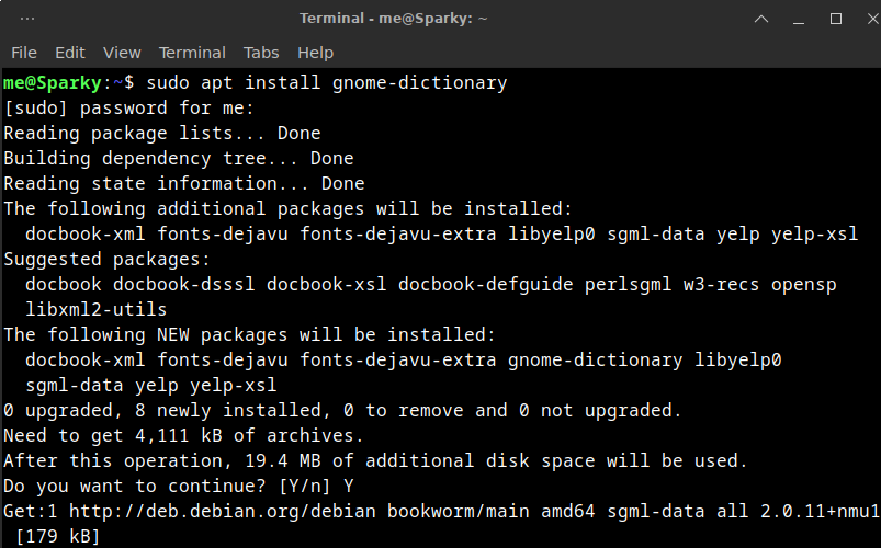 Installing Gnome Dictionary Using Apt