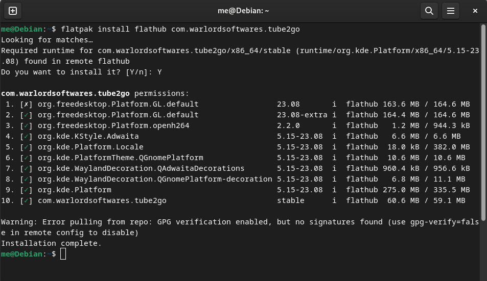 Installing Tube2Go Using Flatpak