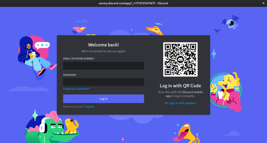 Login Promt Of Discord Canary