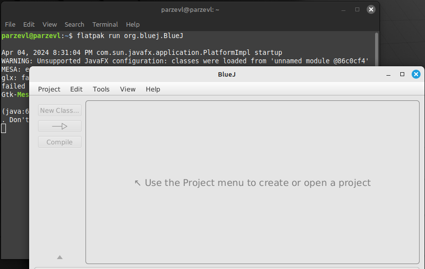 Running BlueJ Using FlatPak
