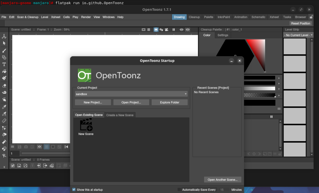 Running OpenToonz To Confirm Installation