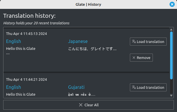 Translation History In Glate