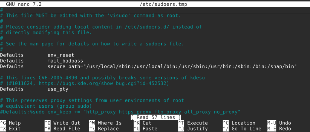 Editing The Sudoers File Using Visudo