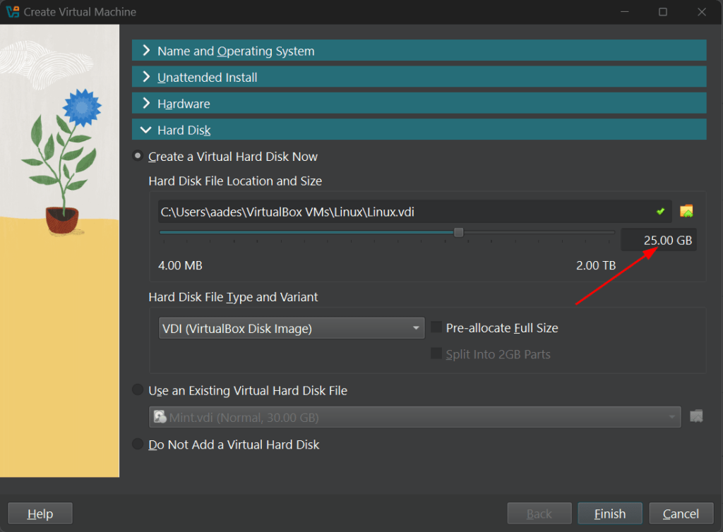 Give Appropriate Space To The VM