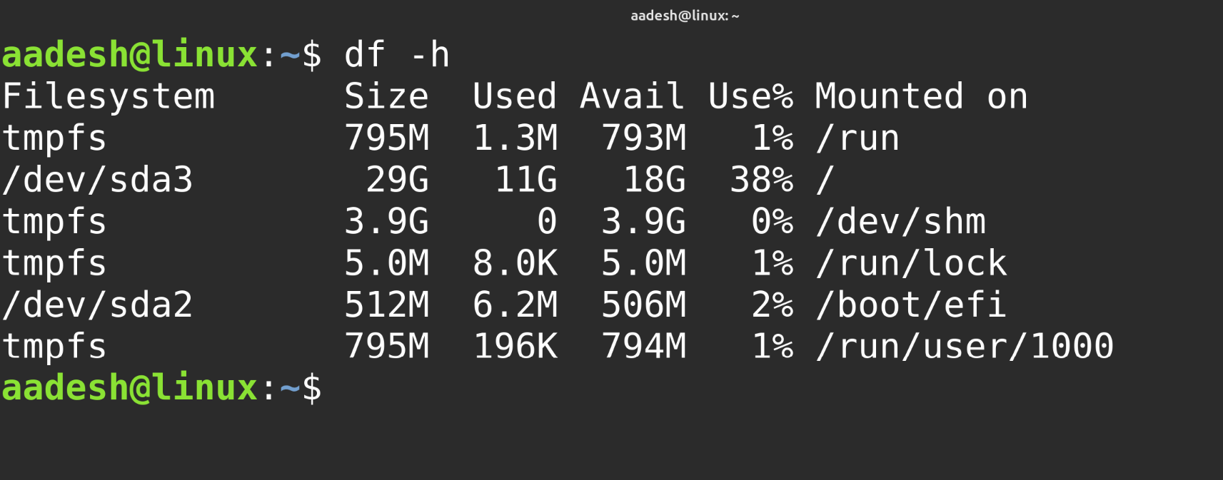 Output Of Df H Command