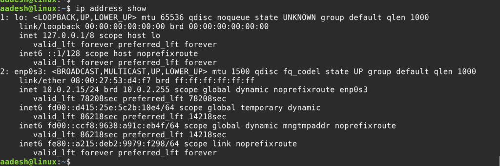 Result Of The IP Command
