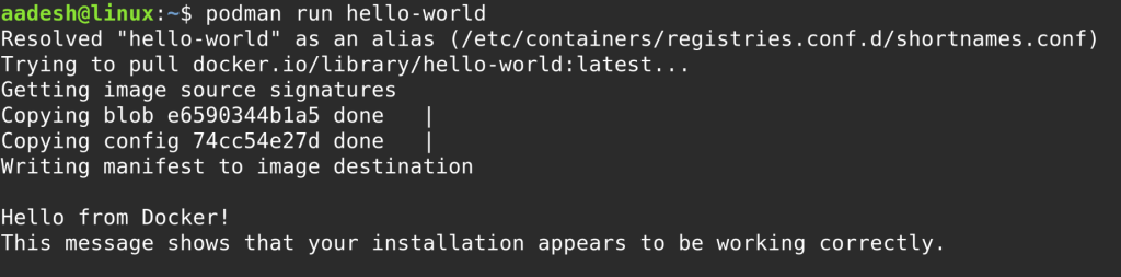 Running The Hello World Docker Using Podman