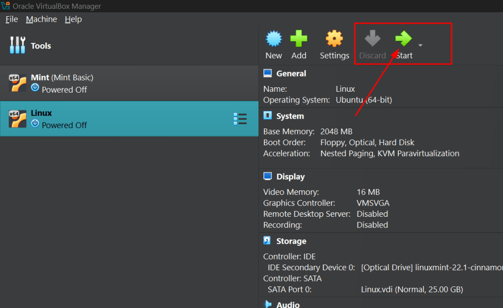 Start The Linux Mint Machine