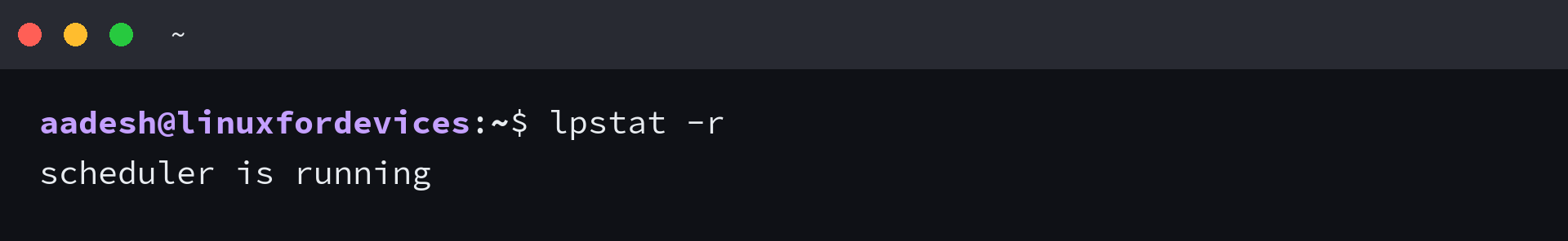 Terminal output showing the CUPS scheduler running on Linux