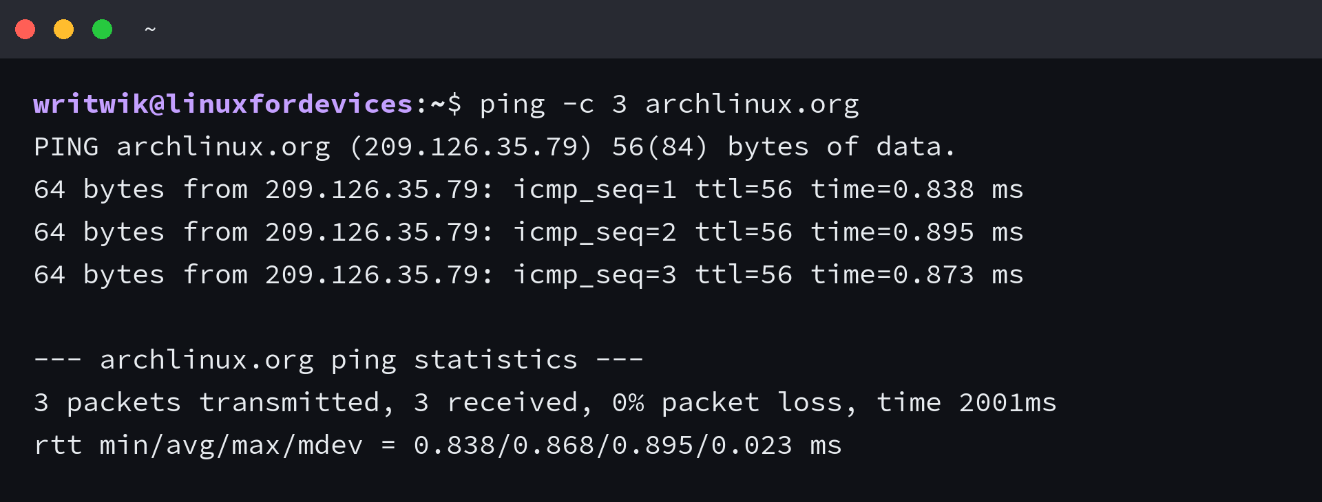 Terminal ping to archlinux.org from the Arch live environment