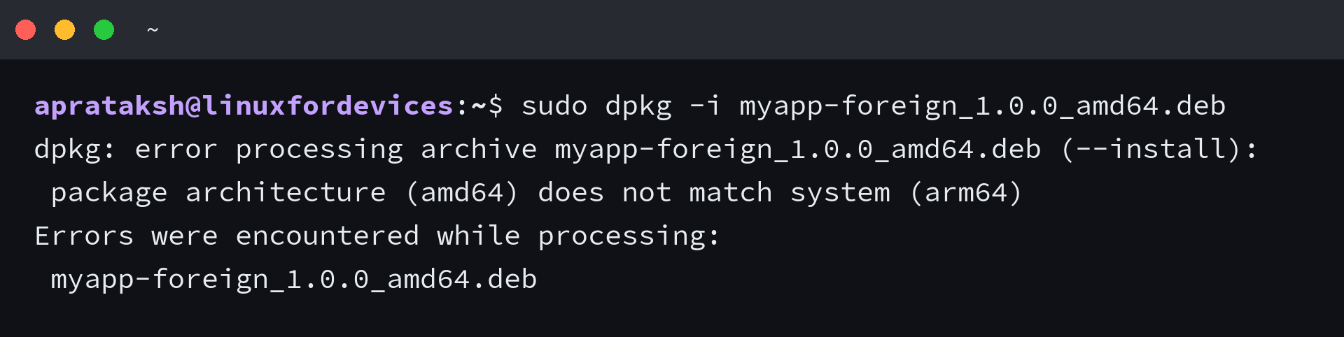 dpkg refusing a DEB file built for a different architecture