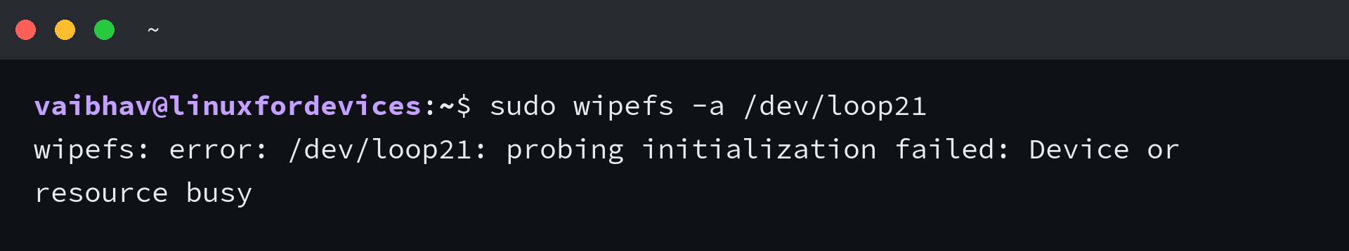 wipefs reporting Device or resource busy for a mounted device