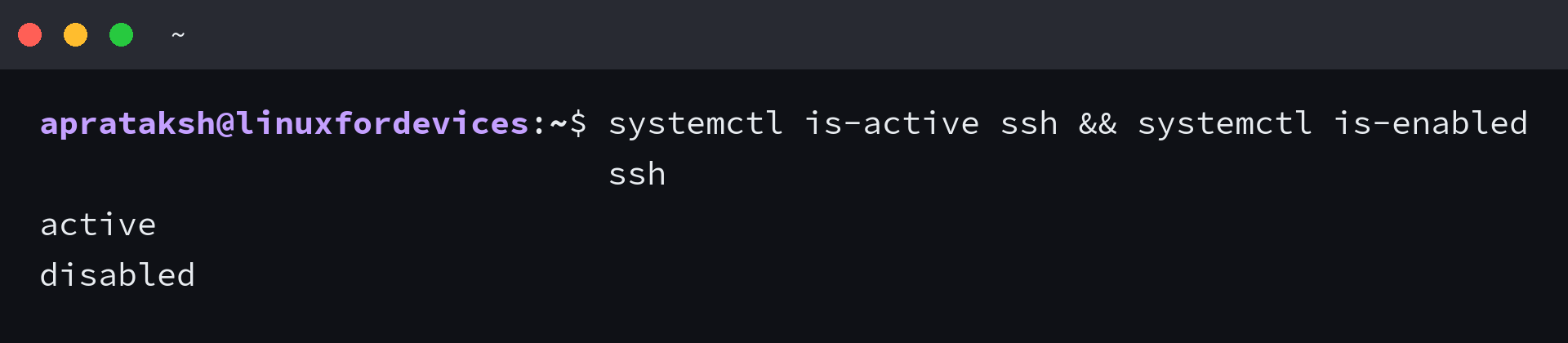 systemctl is-active and is-enabled reporting active and disabled for the ssh unit