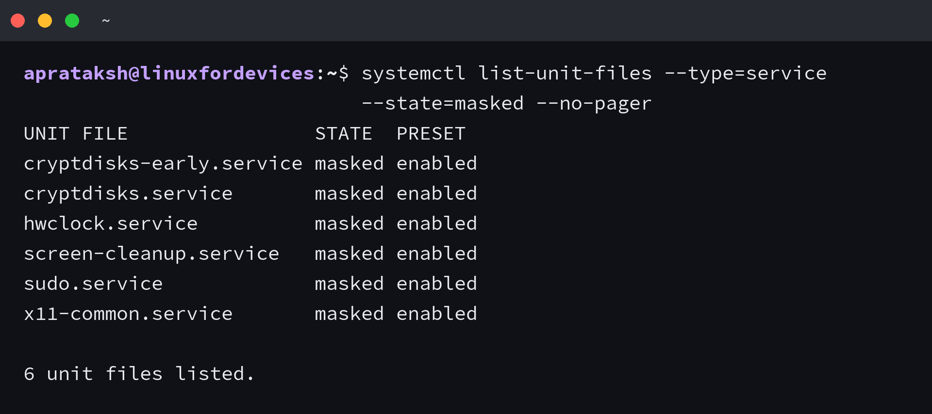 List of masked service unit files