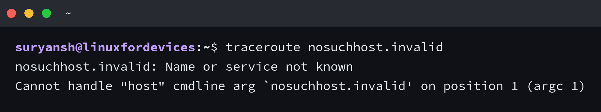traceroute reporting Name or service not known for a host that does not resolve