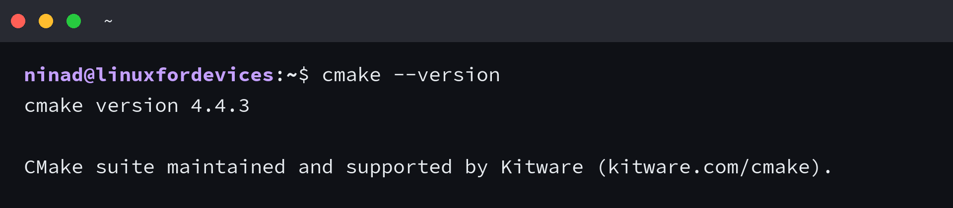 CMake 4.4.3 version reported by cmake --version