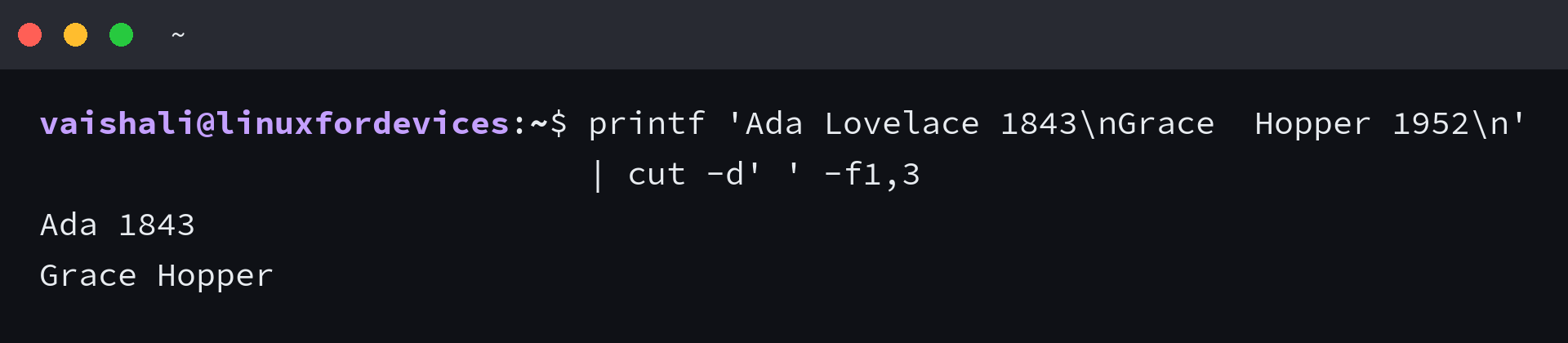 cut with a space delimiter selects different fields after repeated spaces