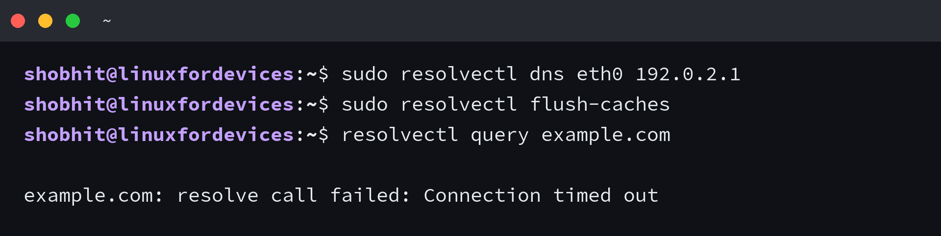 resolvectl query failing with Query timed out against an unreachable resolver