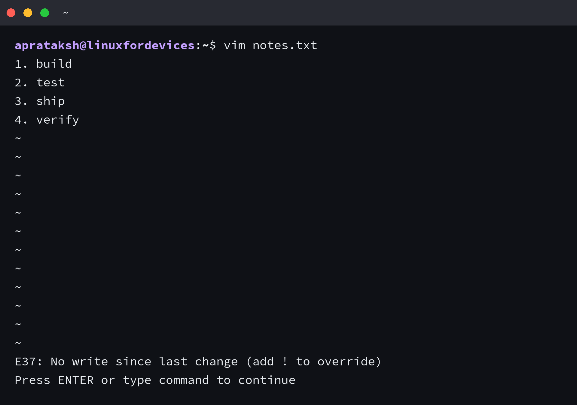 Vim refusing to quit a changed buffer with the message E37: No write since last change