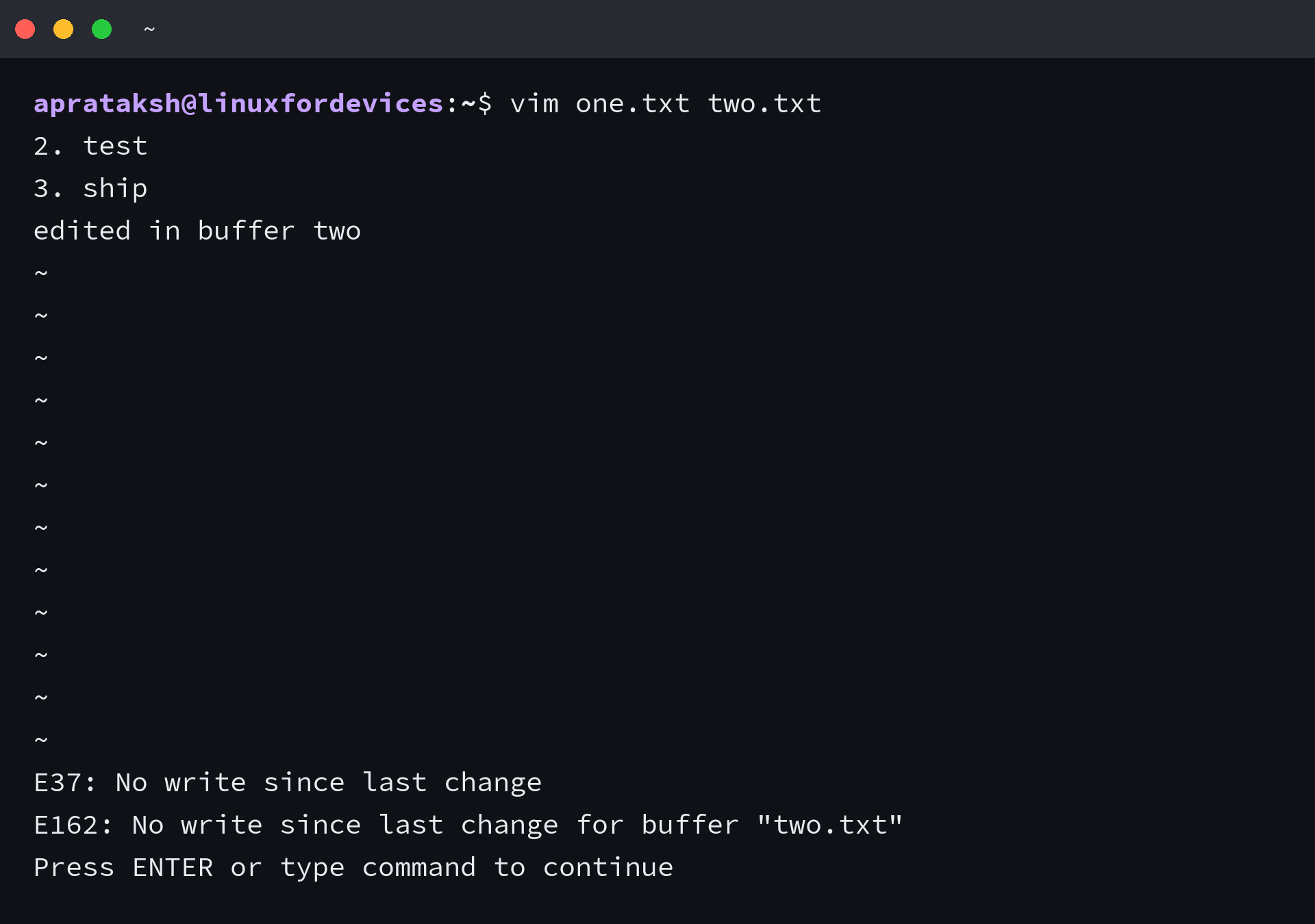 Vim reporting E37 and E162 after :qa was typed with one changed file out of two