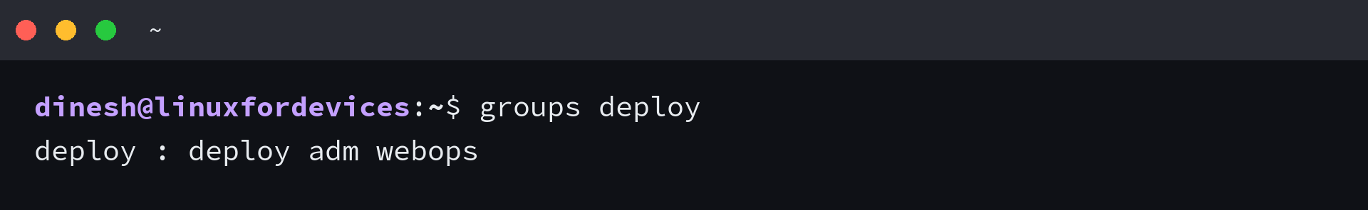 groups deploy output listing the group names for one account