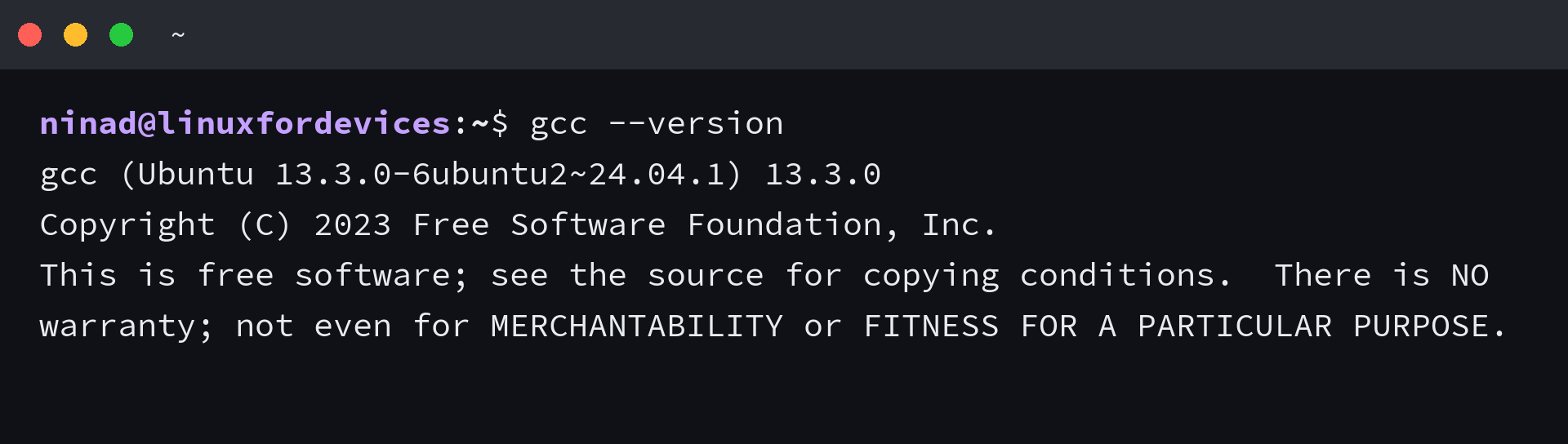 GCC version output from gcc --version