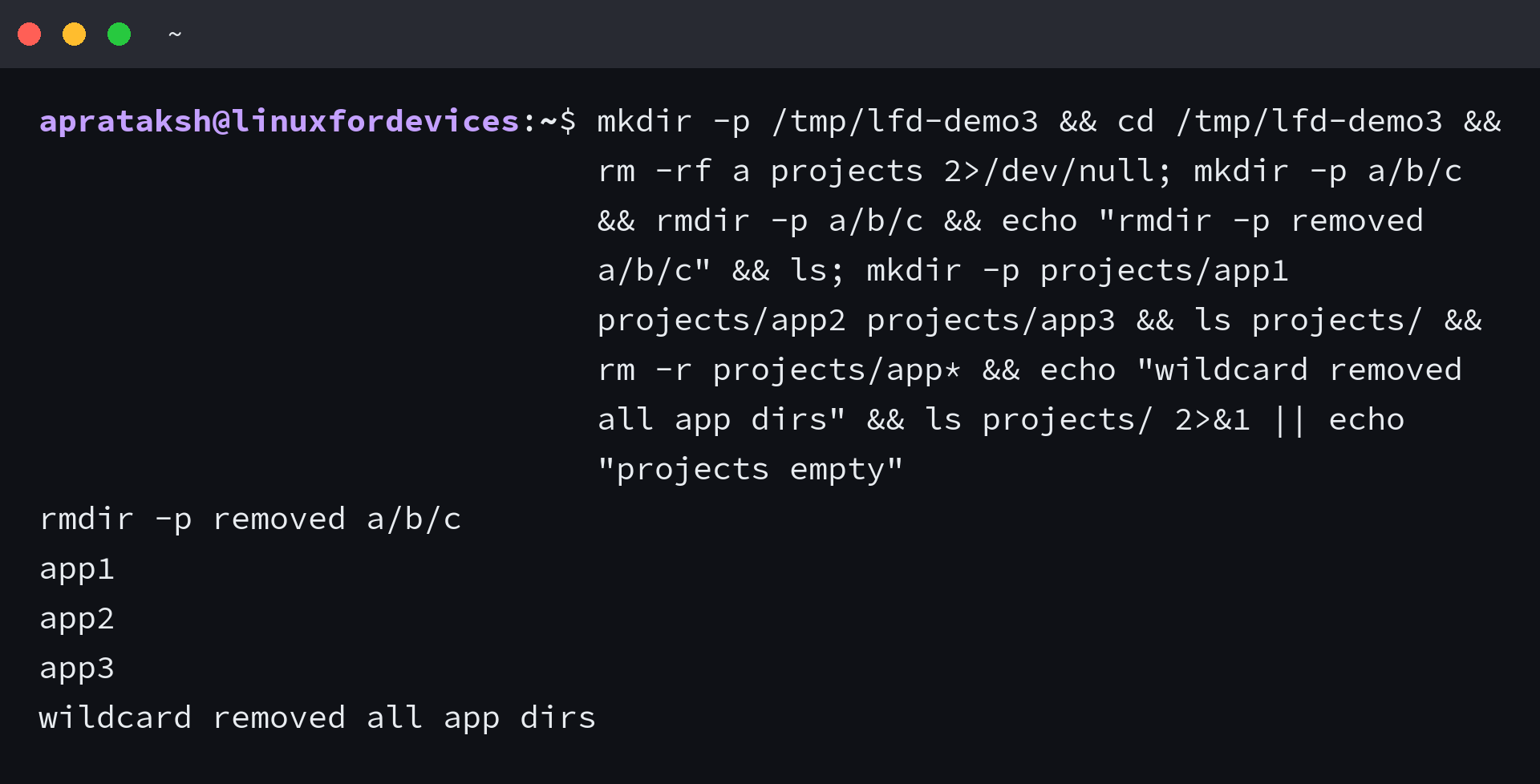 rmdir -p and wildcard removal in Linux terminal