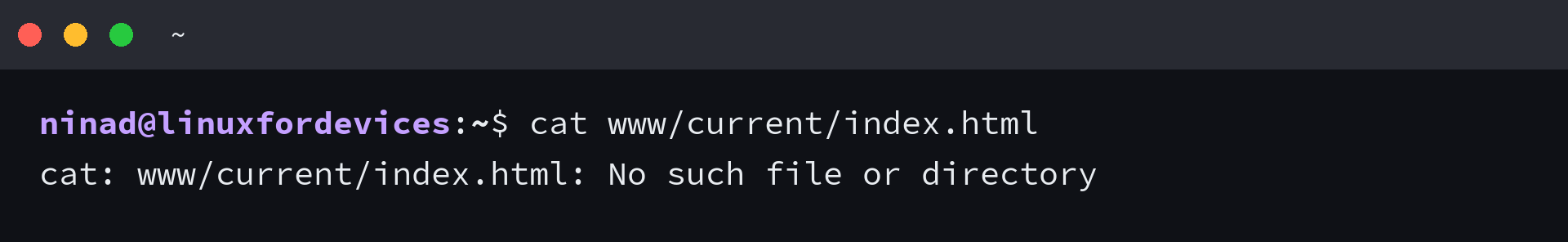 Terminal showing cat failing with No such file or directory when reading through a link whose target moved