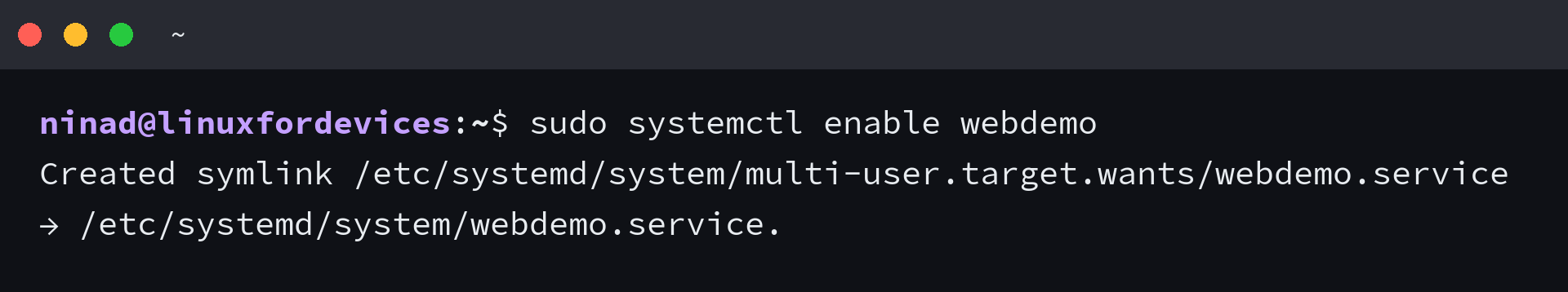 systemctl enable creating a symlink from multi-user.target.wants to the unit file under /etc/systemd/system