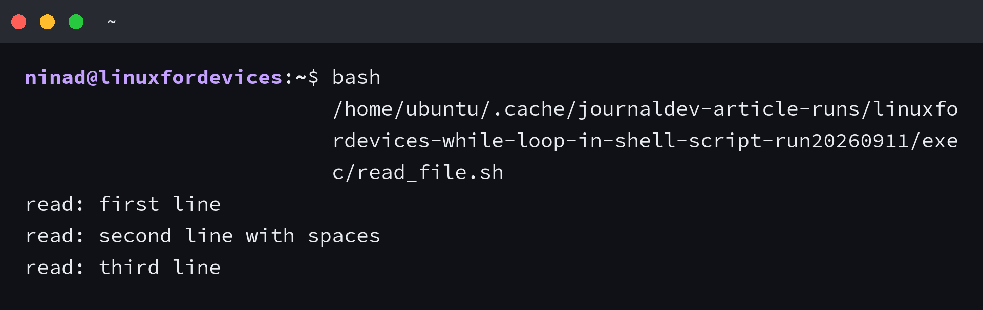 Reading sample file line by line preserving spaces and backslashes