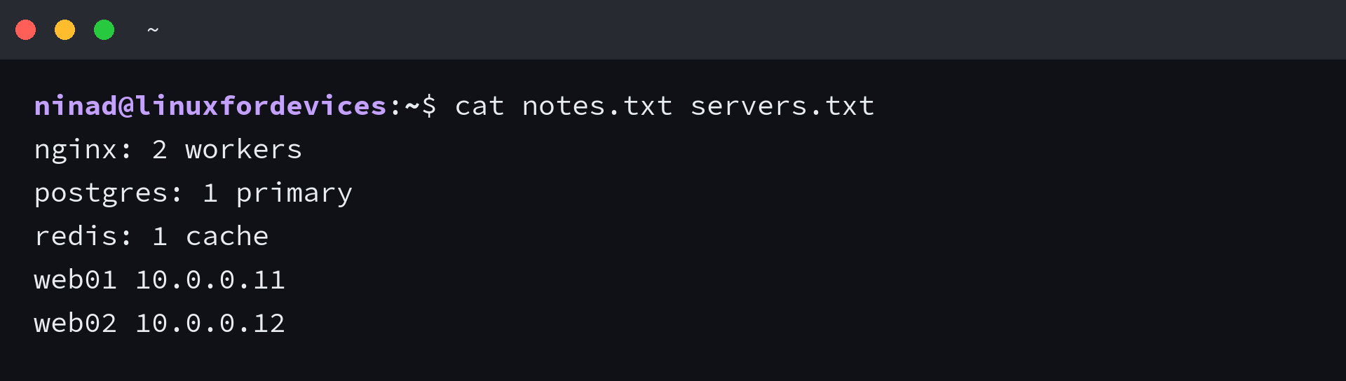 cat printing two files as one output stream