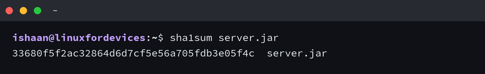 sha1sum of server.jar in the server directory