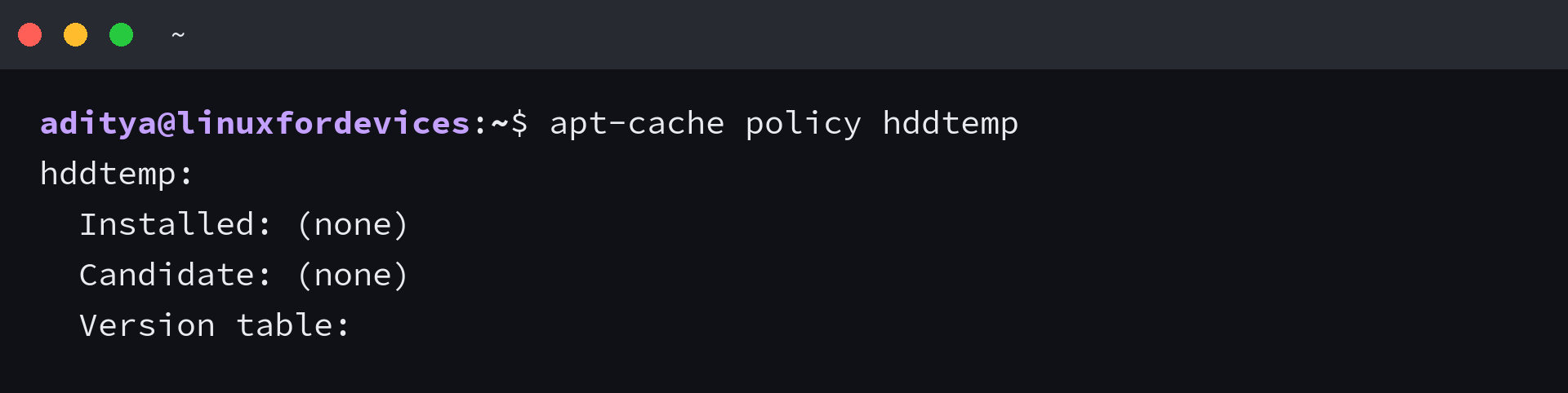 apt-cache policy reporting no installation candidate for hddtemp