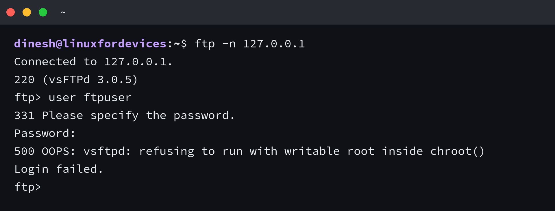 vsftpd refusing a login when the chroot directory is writable