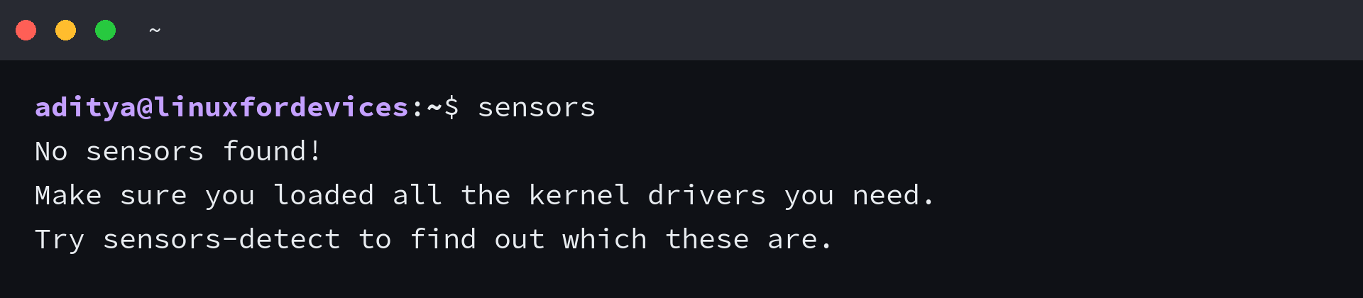 Terminal output reporting that sensors found no sensor chips
