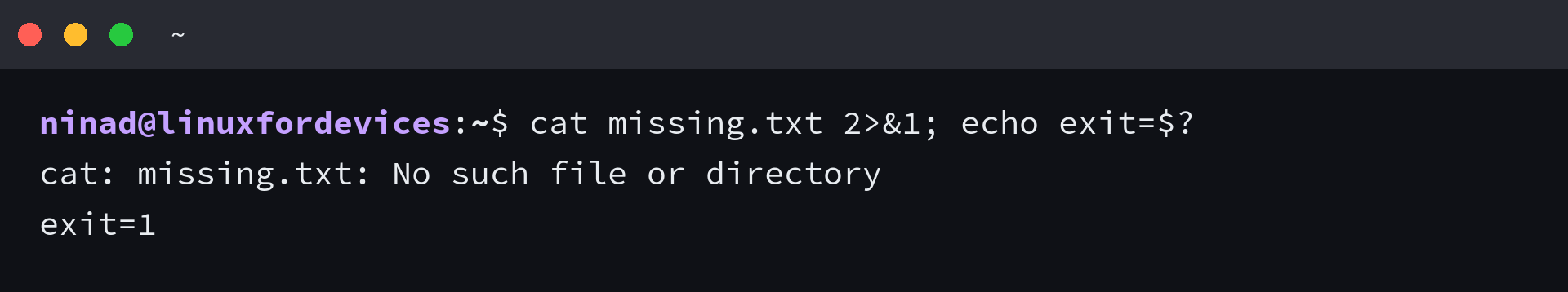 cat reporting a missing operand and the exit status 1