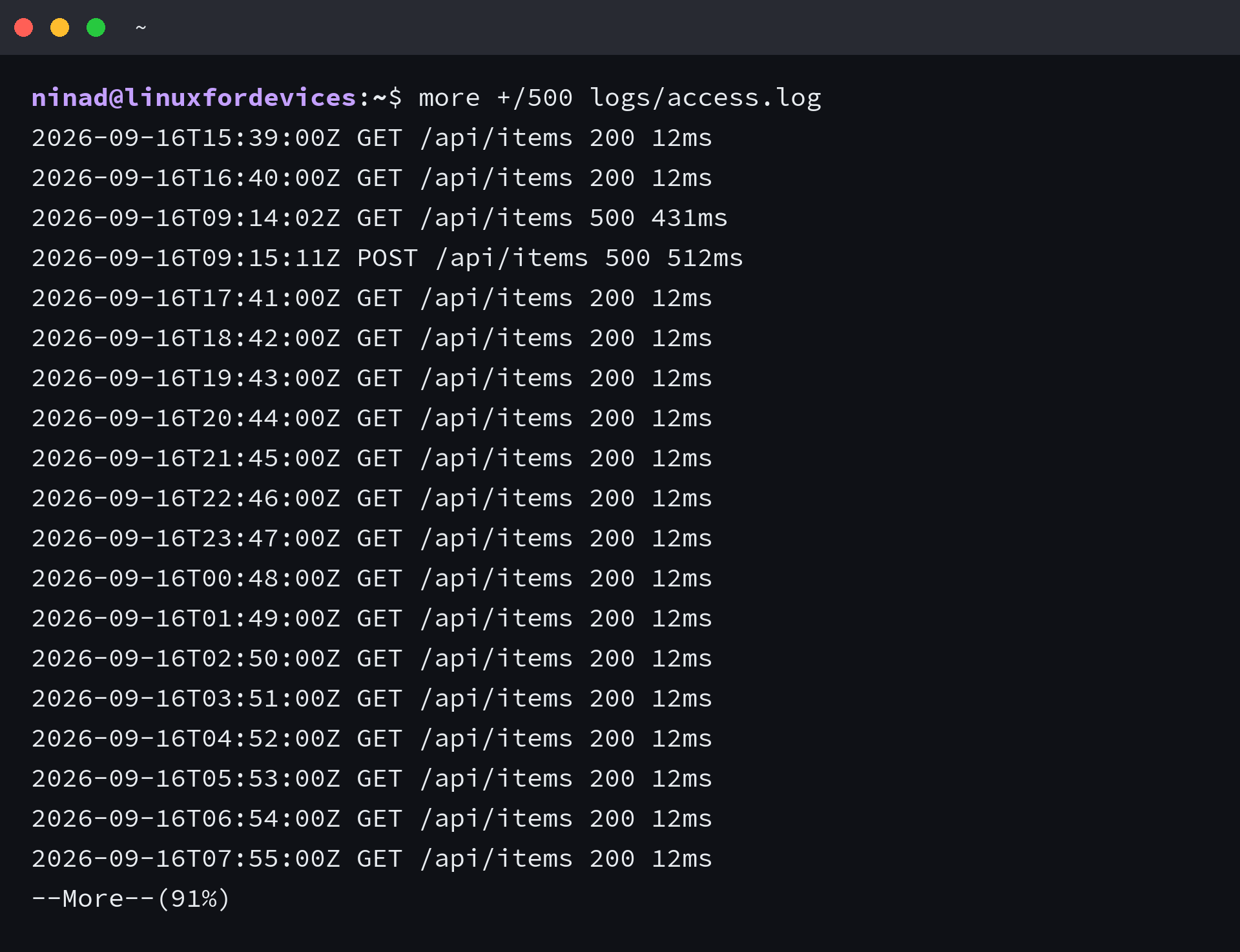 more jumping to the first line matching a search string