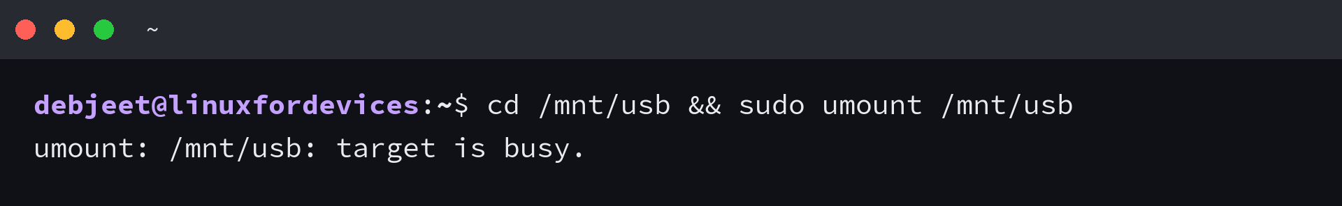 umount failing with target is busy because the shell is inside the mount point