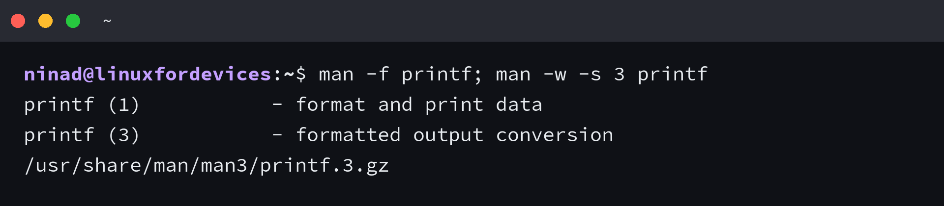 man -f printf listing sections 1 and 3 for the same name