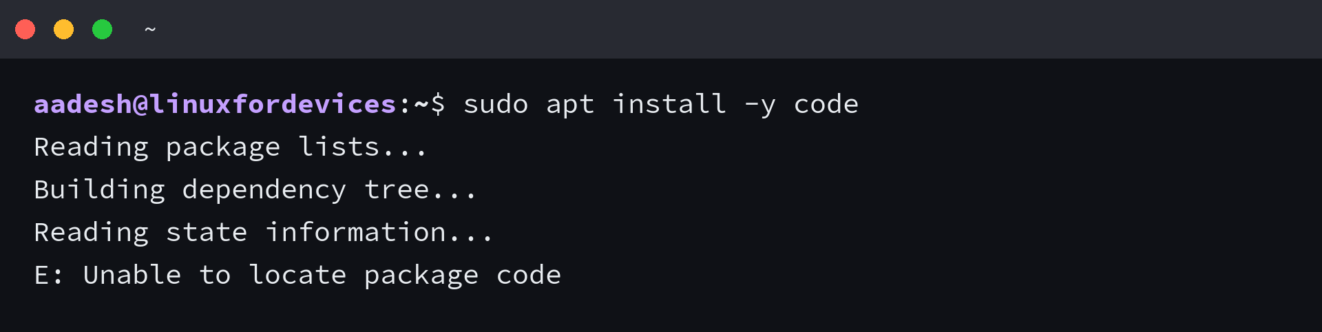 apt install code returning the error Unable to locate package code before Microsoft's repository is added