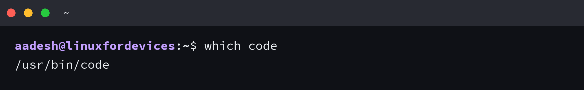 which code printing /usr/bin/code after a repository install