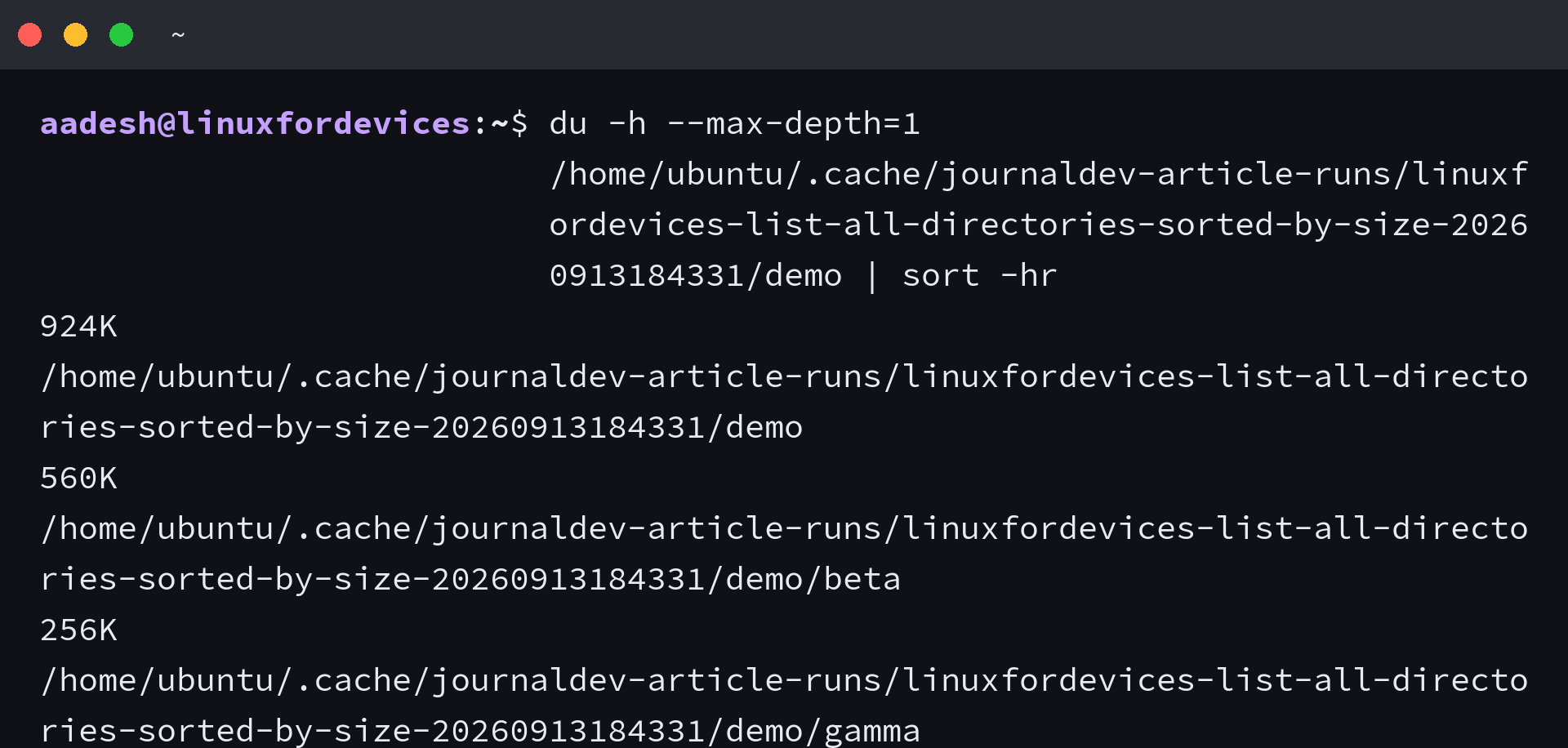 Sorted directories largest first via sort -hr