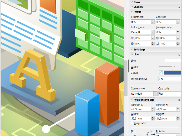 LibreOffice Draw canvas and object-formatting sidebar