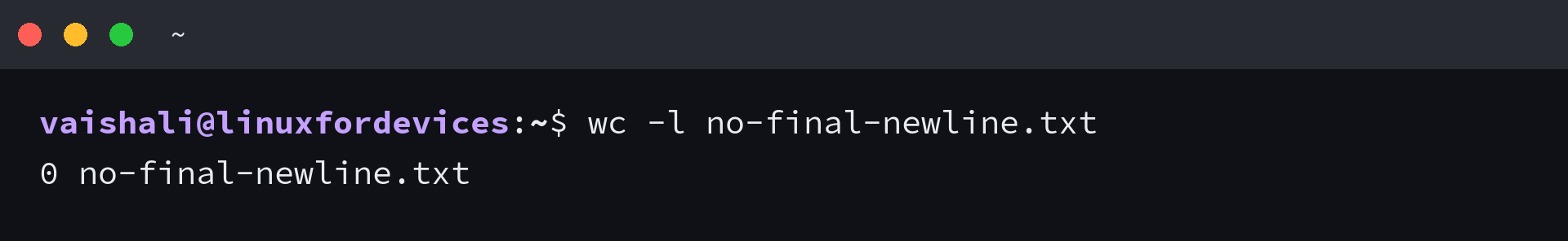 wc -l returns zero for a file with no newline character