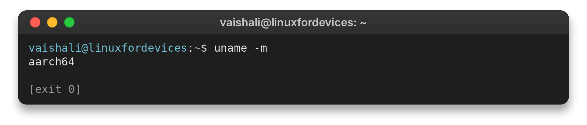 Terminal output showing aarch64 from uname -m