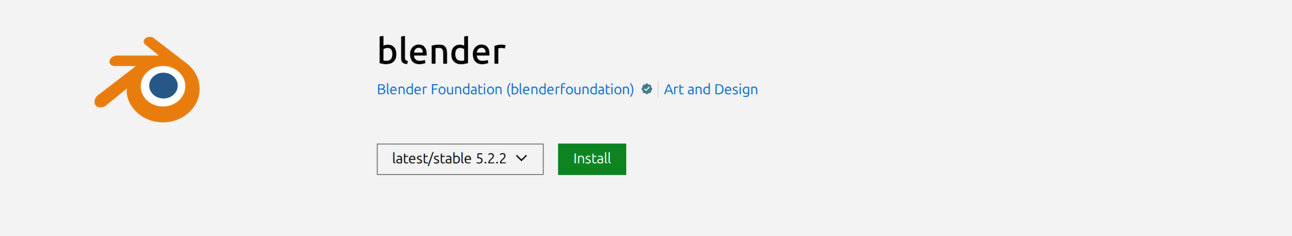 Snap Store listing identifies Blender Foundation as verified publisher and Blender 5.2.2