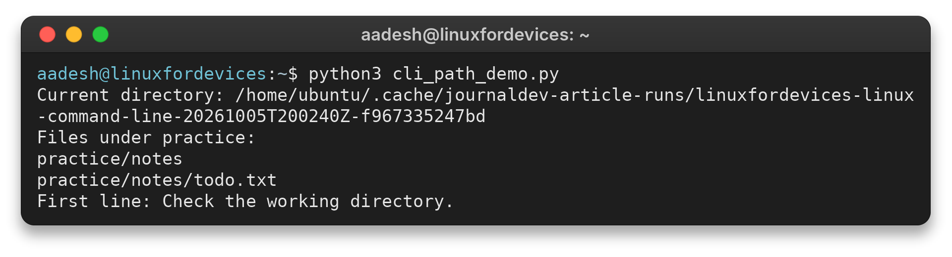 Terminal showing the output of python3 cli_path_demo.py